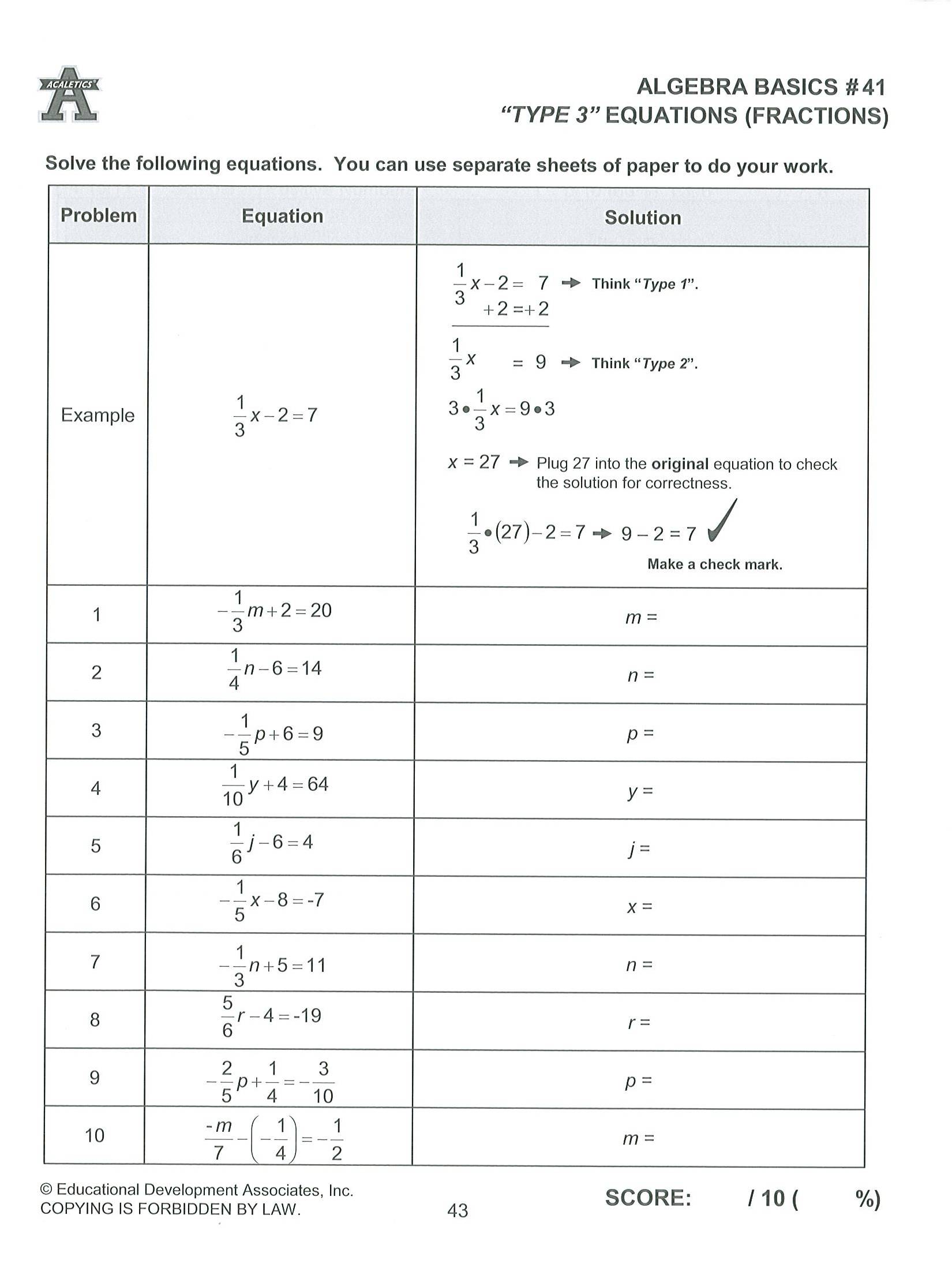 worksheet Algebra Basics acaletics purpose many beginning algebra 1 students struggle with solving linear equations this is among the concepts methodically introduced in book
